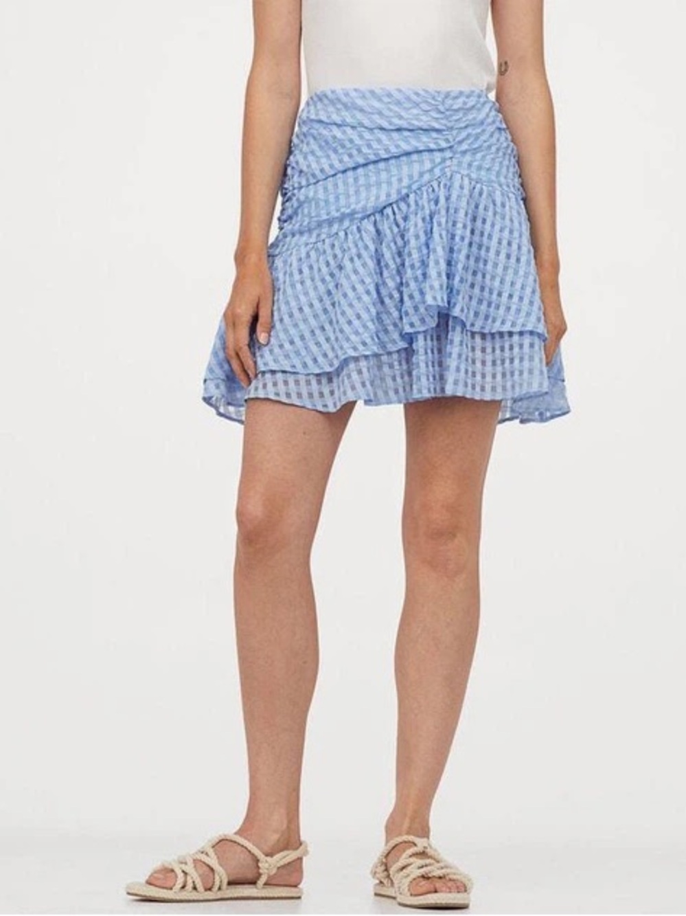 H&M Light Blue Gingham Ruffle Mini Skirt - Picture 2 of 8